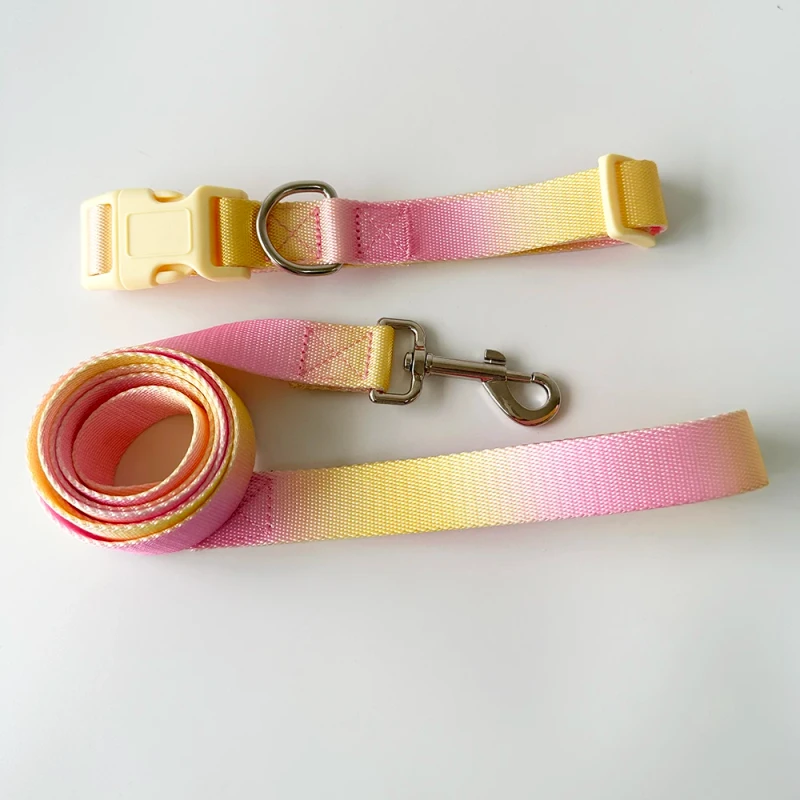 Customizable Breathable Polyester Dog Leash Harness Comfortable Pet Leashes and Collar Set for Dogs and Cats Solid