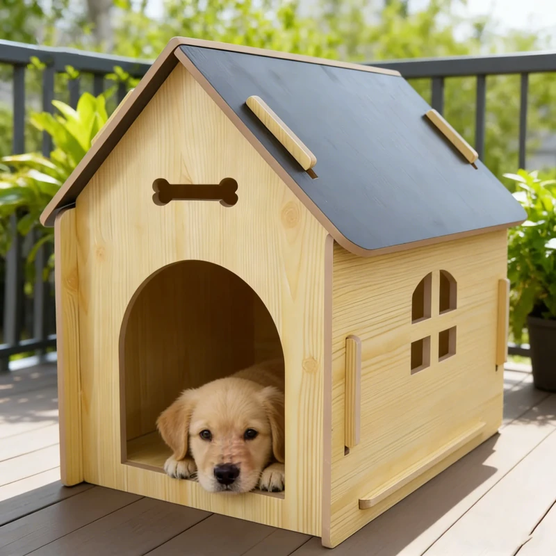 Customizable Easy Assembly Solid Wooden Indoor Modern White Dog House with Acrylic Door Windproof Pet Furniture