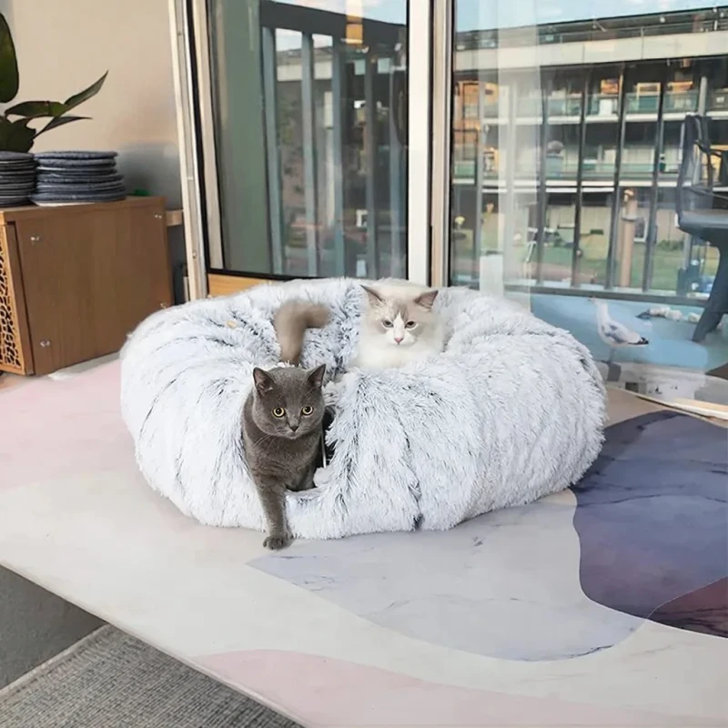 Customizable Large Cat Bed Tunnel New Design Solid Pattern Soft Plush Felt Cave Cute Pet Nest for Cats Dogs Peekaboo