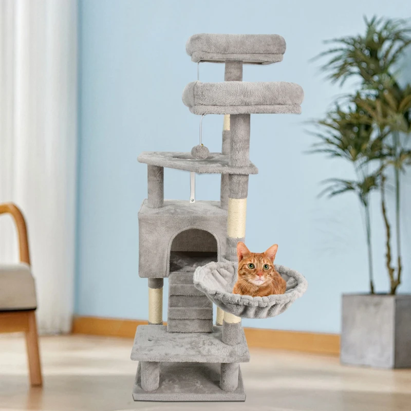 Customizable Modern Cat Scratching Post Tower Tall Wood Floor Ceiling Design for Large Cats Sisal Includes House Scratcher