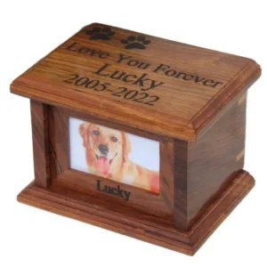 Customizable Modern Wooden Pet Cremation Urns Polyresin Memorial Caskets for Dog Ashes Funerals