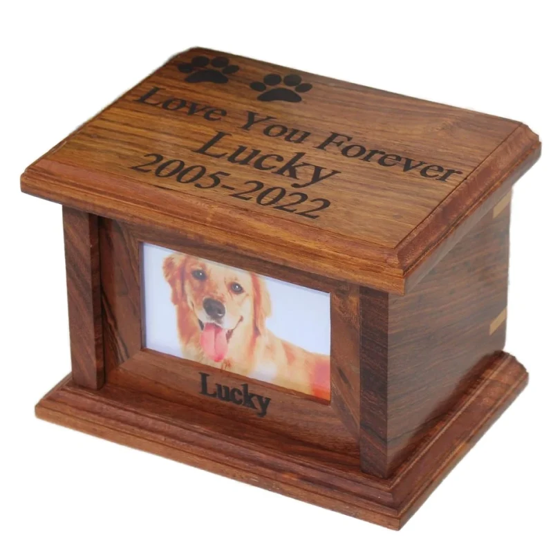 Customizable Modern Wooden Pet Cremation Urns Polyresin Memorial Caskets for Dog Ashes Funerals