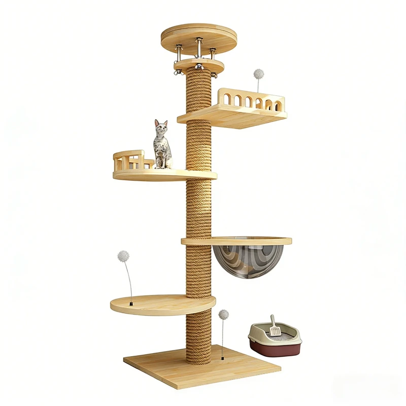 Customizable Patterns Tower Pet Scratcher Tree Wood Sisal Cat House Durable Sturdy Washable Pet Toy for Cats Indoor Living Room