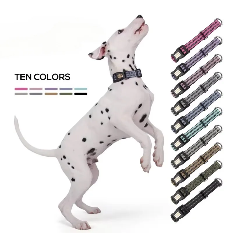 Customizable Pet Neck Collar for Large Medium Dogs Reflective Anti Lost Nylon Solid Cross Border Padded Engraving Features