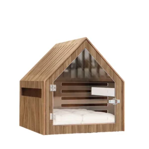 Customizable Triangular Wooden Doghouse with Animal Print Sustainable Pet Cage for Cats Living Room Kennel