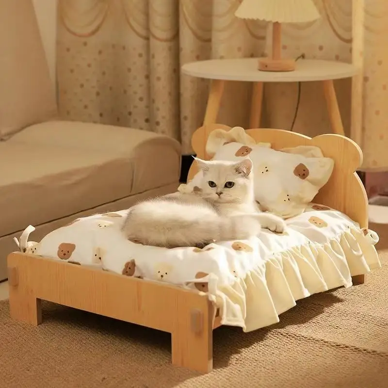 Customizable Wooden Pet Bed Comes with Removable and Washable MATS for Indoor Cat Dog Beds