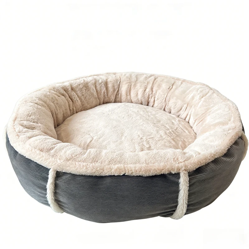Customizable patterns High Standard Customized Faux Fur Warm Cozy Round Natural Plush Multi Size Dog Bed for Cats