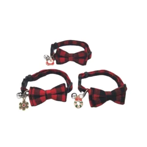 Customize Christmas Classical Pet Collar With Bowtie Pet Dog Neck Collars With Bells Adjustable Pet Dog Cat Collar