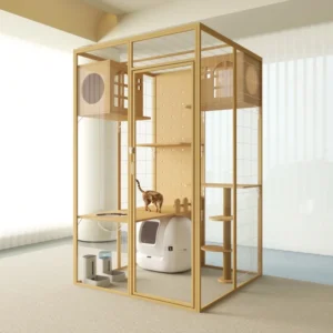 Customize Large Cat Cage Villa Luxury Glass Wood Cat House with Button Closure Full View Indoor Cat Condo Kennel for Pets
