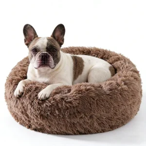 Customize Long Pile Fabric Plush Soft Warm Pet Beds With Anti-slip for Dogs and Cats Round Nest Calming Bed