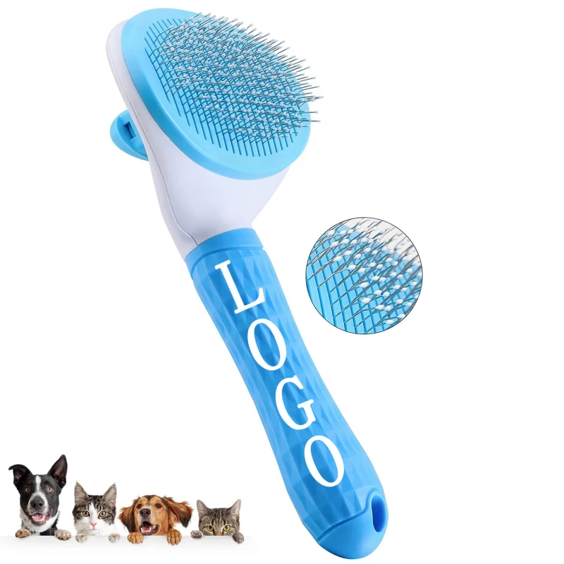 Customize Pet Clean Hair Remover Button Stainless Steel Brushes Dog Cats Slicker Self Cleaning Grooming Pet Comb Brush