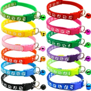 Customized 1.0cm Adjustable Polyester Pet Collar Multi-Color Reflective Dog Collar Adjustable Sound Bell Solid PP Cat