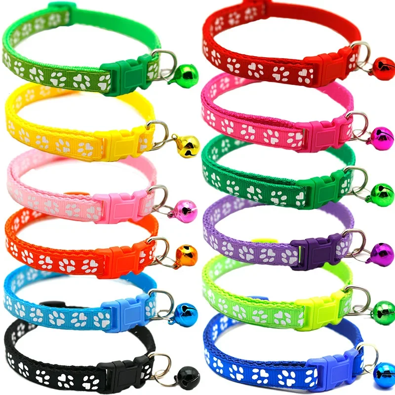 Customized 1.0cm Adjustable Polyester Pet Collar Multi-Color Reflective Dog Collar Adjustable Sound Bell Solid PP Cat
