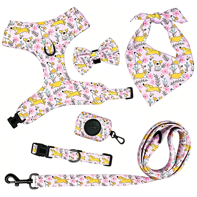Customized Custom Neoprene Soft Luxury Dog Harness Customizable Polyester Sustainable Pet Dog Adjustable Harness Set