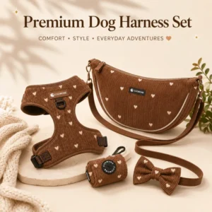 Customized Dog Harness Pet Leash Corduroy Pet Harness and Leash Set Dog Collar with Bow Tie No Pull Dog Harness Set