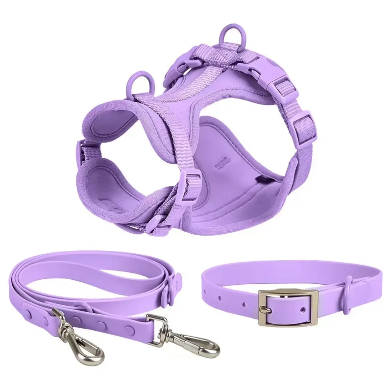 Customized Dog Harness With Waterproof Dog Collar Leash Set Convenient Using PVC Neoprene Soft Fashion Dog Harness No Pull
