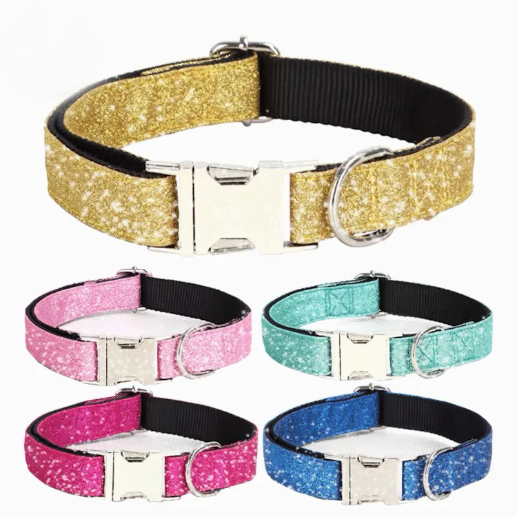 Customized Dog Training Pet Collars Adjustable Metal Buckle PU Nylon Alloy Materials Decorated Ribbons Custom Logo