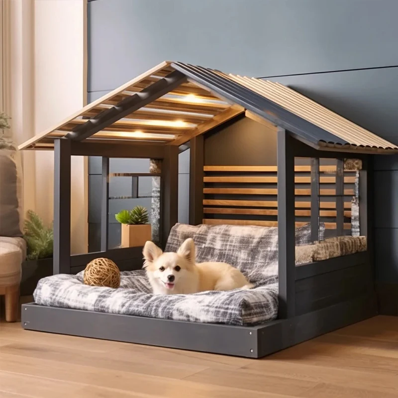 Customized Furniture Manufacturer Popular Wood Pet Beds Anti Static Waterproof Dog Cat House with Animal Pattern OEM Available
