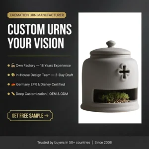 Customized High-End Multi-Functional Plantable Ceramic Urn Cross Relief Memorial for Human & Pet Cremation Funeral Supplies Urns