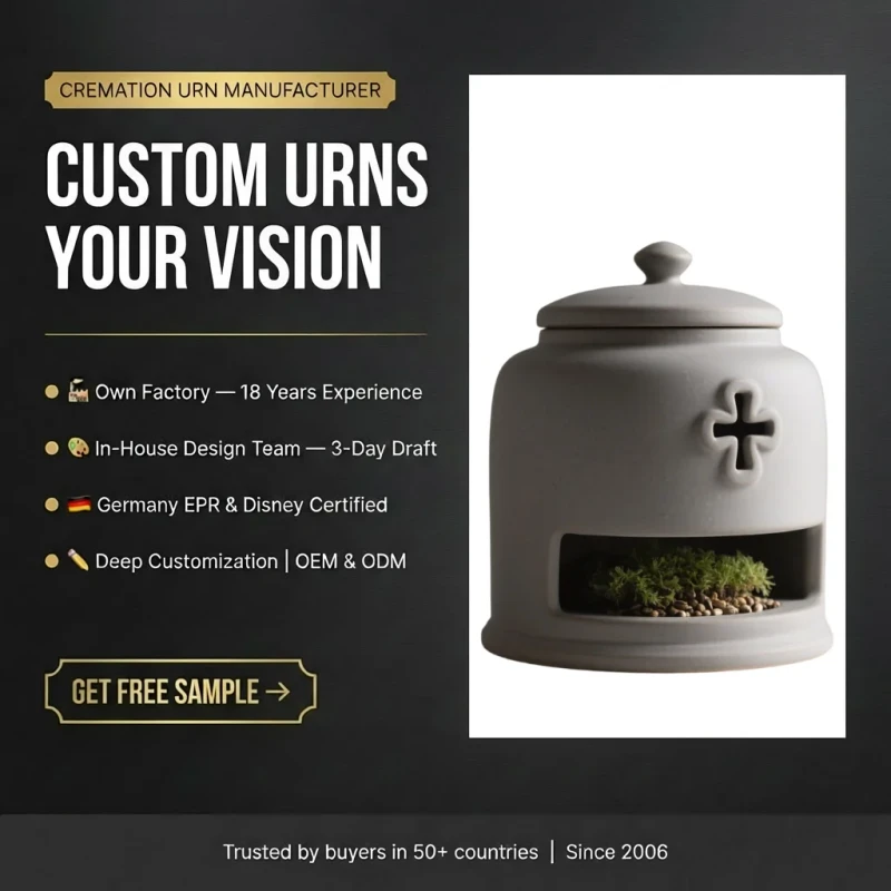 Customized High-End Multi-Functional Plantable Ceramic Urn Cross Relief Memorial for Human & Pet Cremation Funeral Supplies Urns