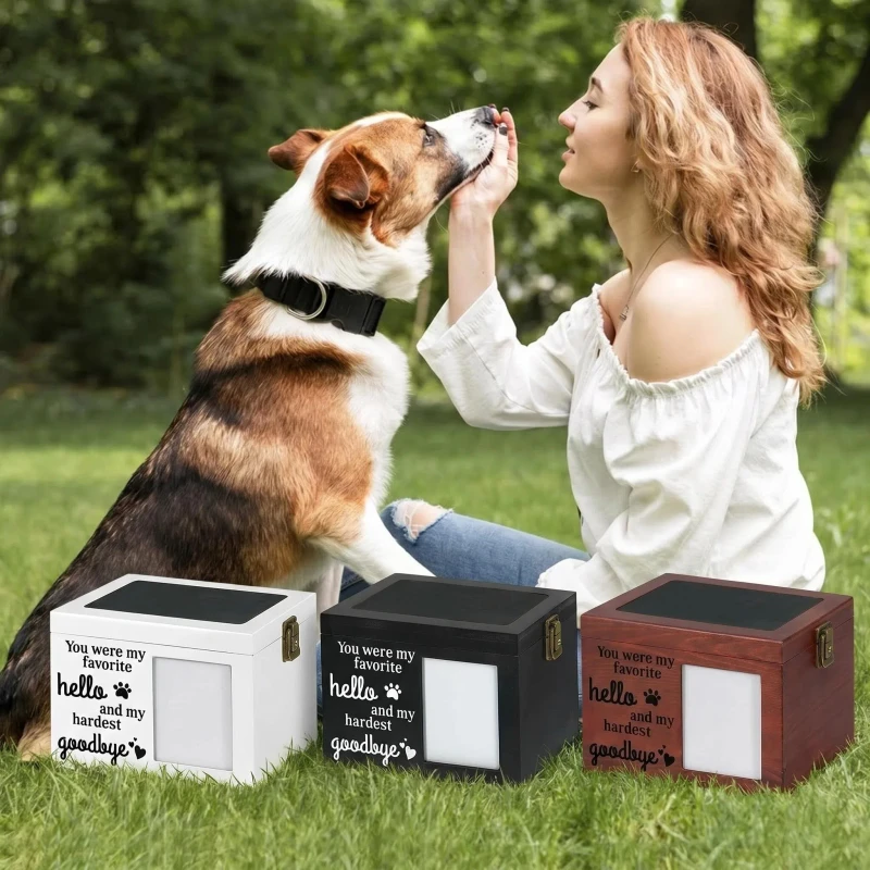 Customized Large Wooden Pet Memorial Urn with Photo Frame Personalized Cat & Dog Ashes Casket for Funerals & Cremation