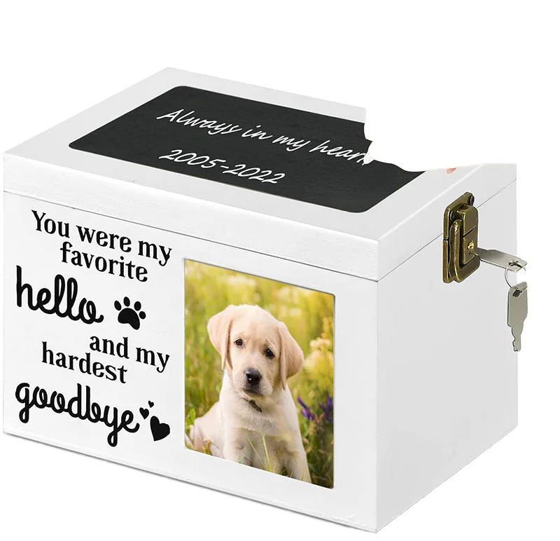 Customized Large Wooden Pet Memorial Urn with Photo Frame Personalized Cat and Dog Ashes Casket for Funerals and Cremation