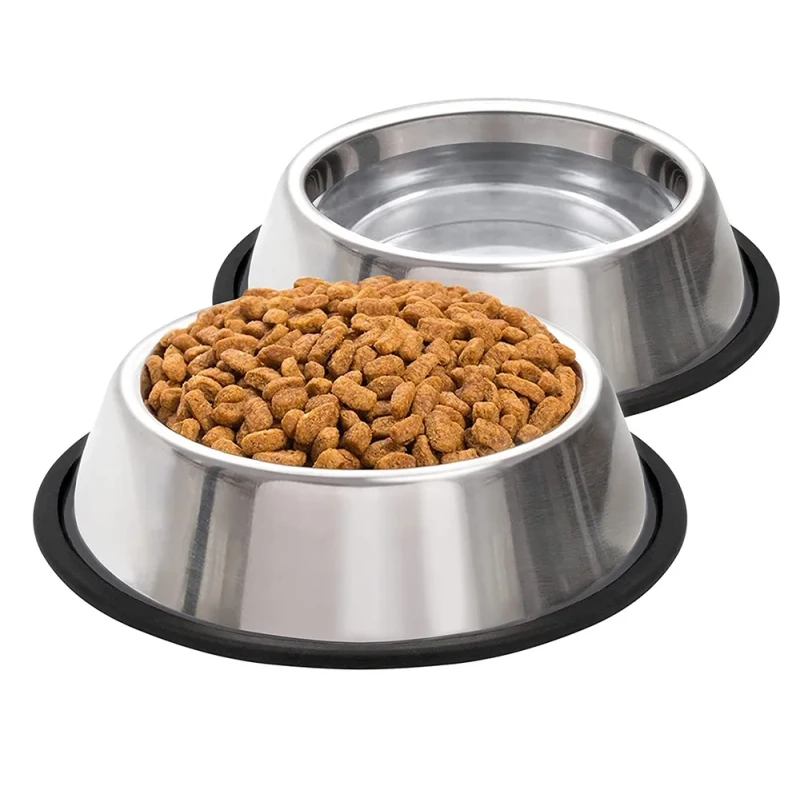 Customized Logo Dog Bowl Stainless Steel Pet Bowl Feeders Non slip Silver Dog Food Bowls