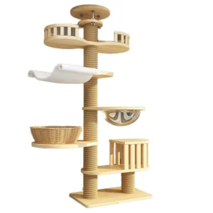 Customized Luxury Modern Cat Tree Scratcher Solid Wooden Thickened Nest Column Toy Tower for Big Floor Ceiling Customizable