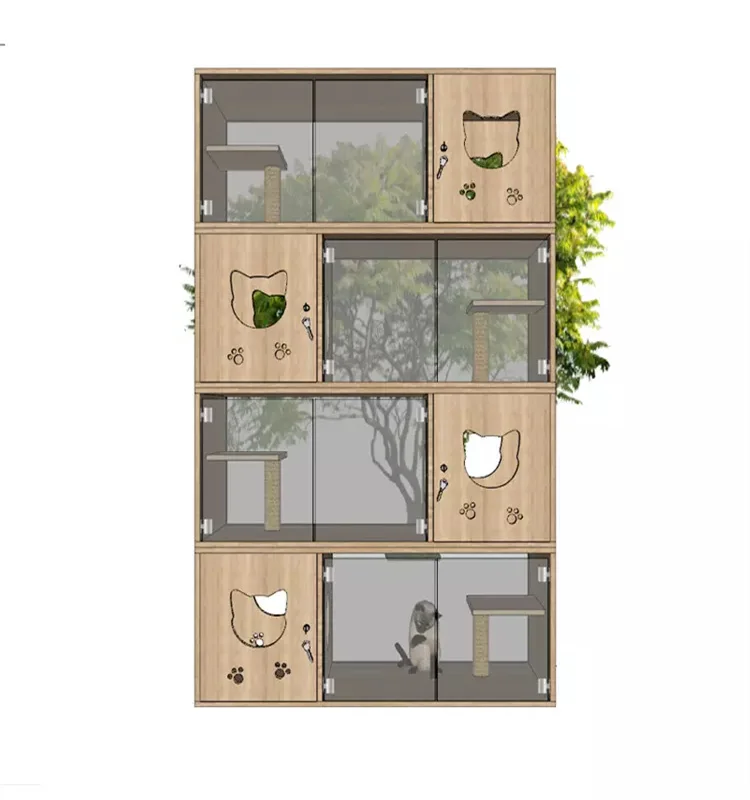 Customized Multi Layer Luxury Solid Wood Pet House Cat Villa Multifunction Durable Cat Furniture