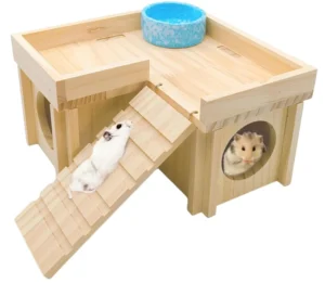 Customized Natural Wooden Hamster House with Ladder Detachable Small Animals Cage