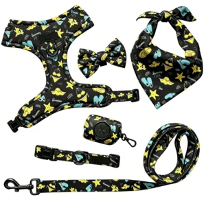 Customized Neoprene Soft Smile Face Luxury Dog Harness Customizable Polyester Sustainable Pet Dog Adjustable Harness Set
