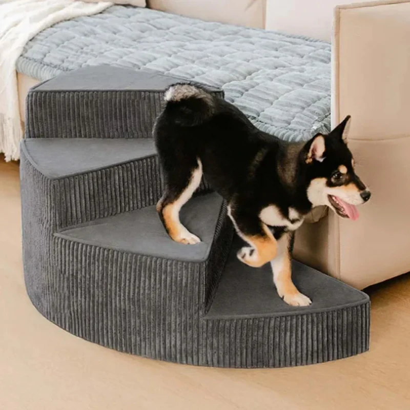 Customized Small Dog Stairs Soft Left Rotating Pet Steps Anti-slip Corduroy Pet Ramps Pet Dog Stairs Dog Slopes High Beds