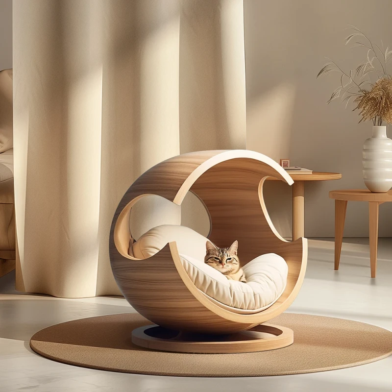 Customized Solid Wood Pet Bed Semi Enclosed Removable Washable Cat Bed Dog Bed