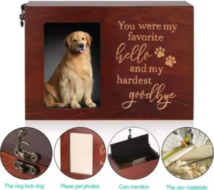 Customized Solid Wood Rectangular Ash Box Dog Cat Memorial Pet Urn with Photo Frame for Small Animal Funeral