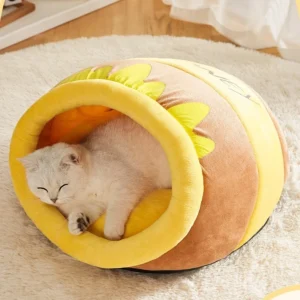 Cute Animal Pattern Honey Pot Cat Bed Plush Pet Bed for Dogs and Cats Warmest Winter Sleep Space for Furry Friends