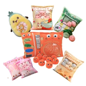 Cute Animals Pudding Plush Toys Mini Round Balls Chick Bear Penguin Bunny a Bag of Plushie Food Snack Toys Plush Pillow