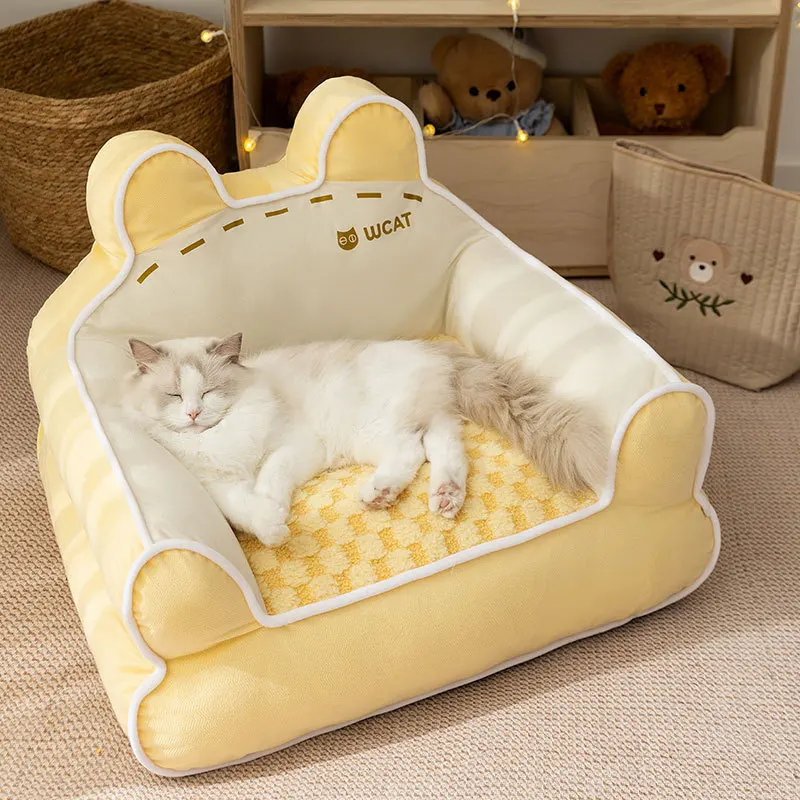 Cute Bear Shape Pet Sofa Bed All Seasons Warm Cat Bed Soft Plush Dog Nest Sleeping Mat for Cats and Small Dogs
