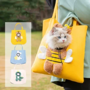 Cute Cartoon Canvas Cat Dog Going Out Travel Bag Available Outdoor Small Bee Styling One Shoulder Bag Tote Bag Pet Supplies