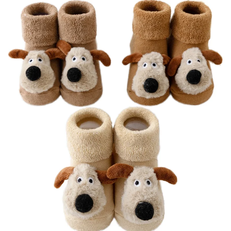Cute Cartoon Dog Plush Casual Crew Socks Warm Soft Newborn Infant Socks Set Knitted with Breathable Feature