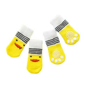 Cute Cartoon Duck Paw Anti Slip Dog Sock Shoes Fashion Style Waterproof Pet Gear Cotton Material Grip Knitted Animal Print