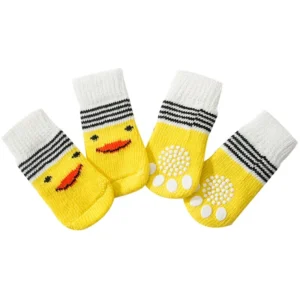 Cute Cartoon Duck Paw Anti Slip Rubber Dog Socks Fashion Style Waterproof Pet Sock Shoes with Grip Knitted Animal Pattern