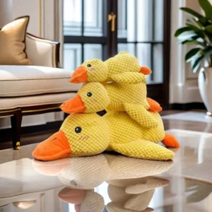 Cute Cartoon Duck Shape Plush Squeaky Dog Toy Soft Cotton Bite Resistant Teething Sleep Companion Interactive Chew Toy