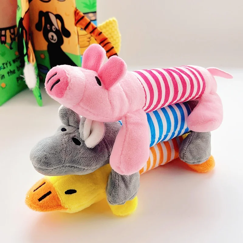 Cute Cartoon Embroidered Plush Squeaky Toys Duck Pig Shape Bite Resistant for Dogs Cats Stress Relief Interactive Pet Toys