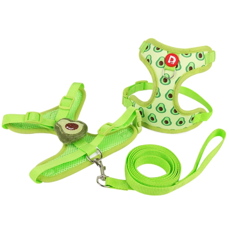 Cute Cartoon Fruit Shape Luxury Adjustable Breathable Durable Polyester Pet Dog Harness Set Leash Outdoor Walking 2 14KG
