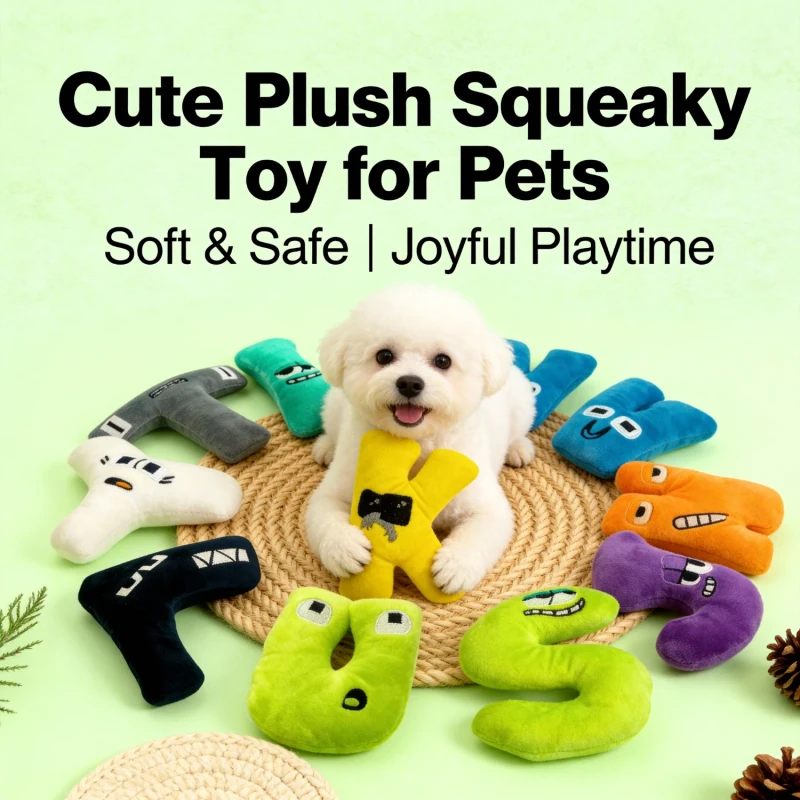 Cute Cartoon Pattern Letter Shaped Plush Squeaky Toys for Dogs Cats & Small Animals Interactive Chew Anxiety Relief & Exercise