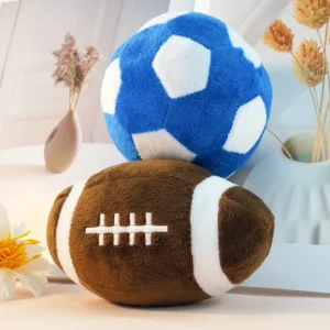 Cute Cartoon Puppy Chewable Soccer Rugby Volleyball Stuffed Fluffy Squeak Sound Ball Chew Fetch Interactive Pet Cat Dog Toy