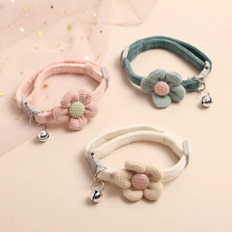 Cute Cat Small Dog Accessory Cartoon Animal Flower Bell Padded Nylon Alloy Ribbon Collar Decorations Pet Supplies