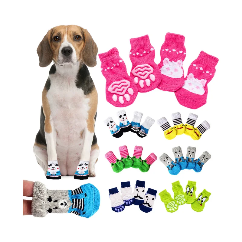 Cute Comfortable Pet Halloween Socks 4Pcs Anti Slip Cats Puppy Shoes with Print