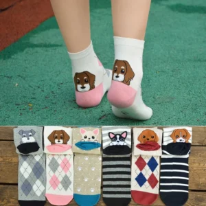 Cute Dog Animal Pattern Socks Women Unisex Casual Cartoon Cotton Ankle Socks