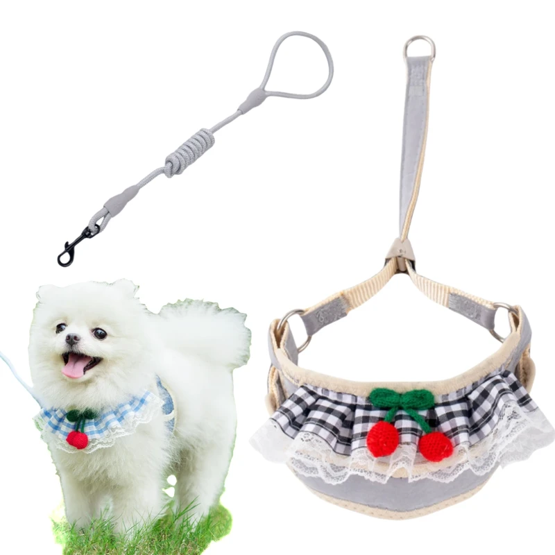 Cute Dog Dress Harness Set 4 Colors Attractive Bra and Tethering Rope New Pet Cats Harnesses with Leash